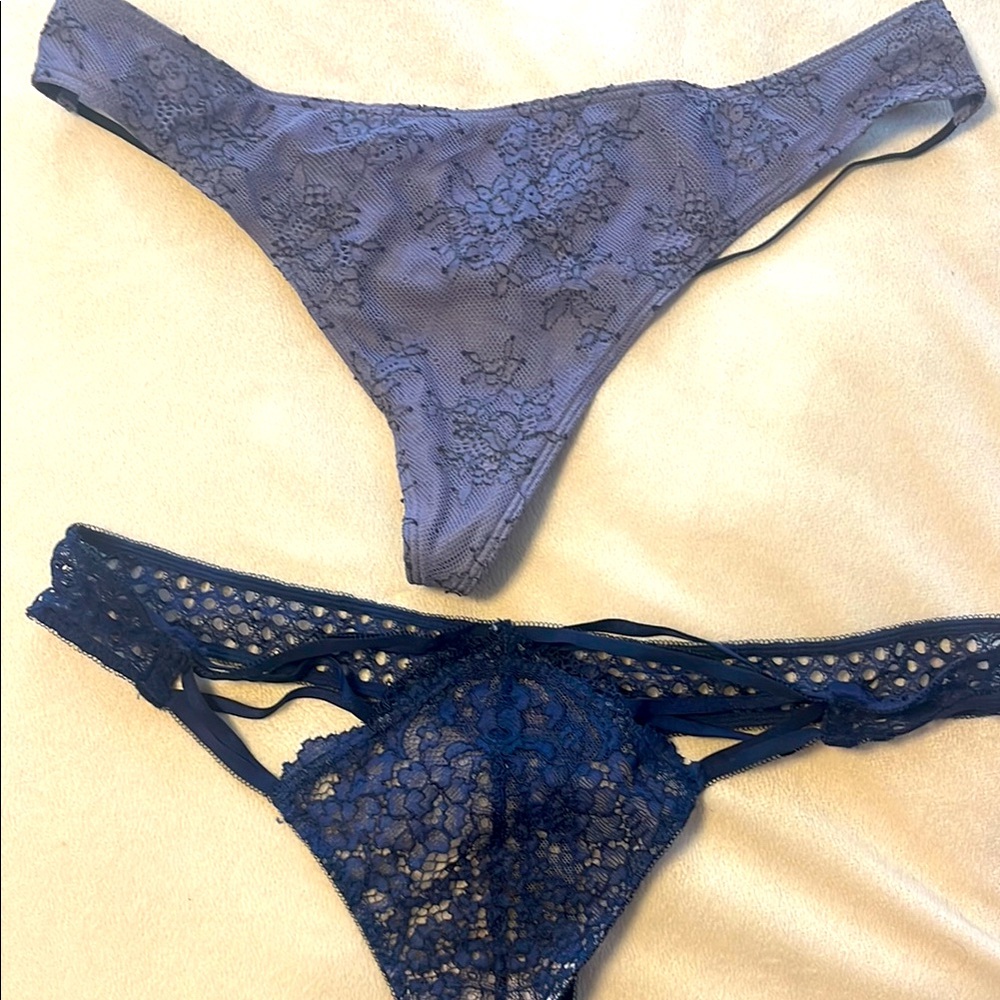 Lace Intimates Set in Blue and Gray Victorias Secret lot of 2 thing panties nwot